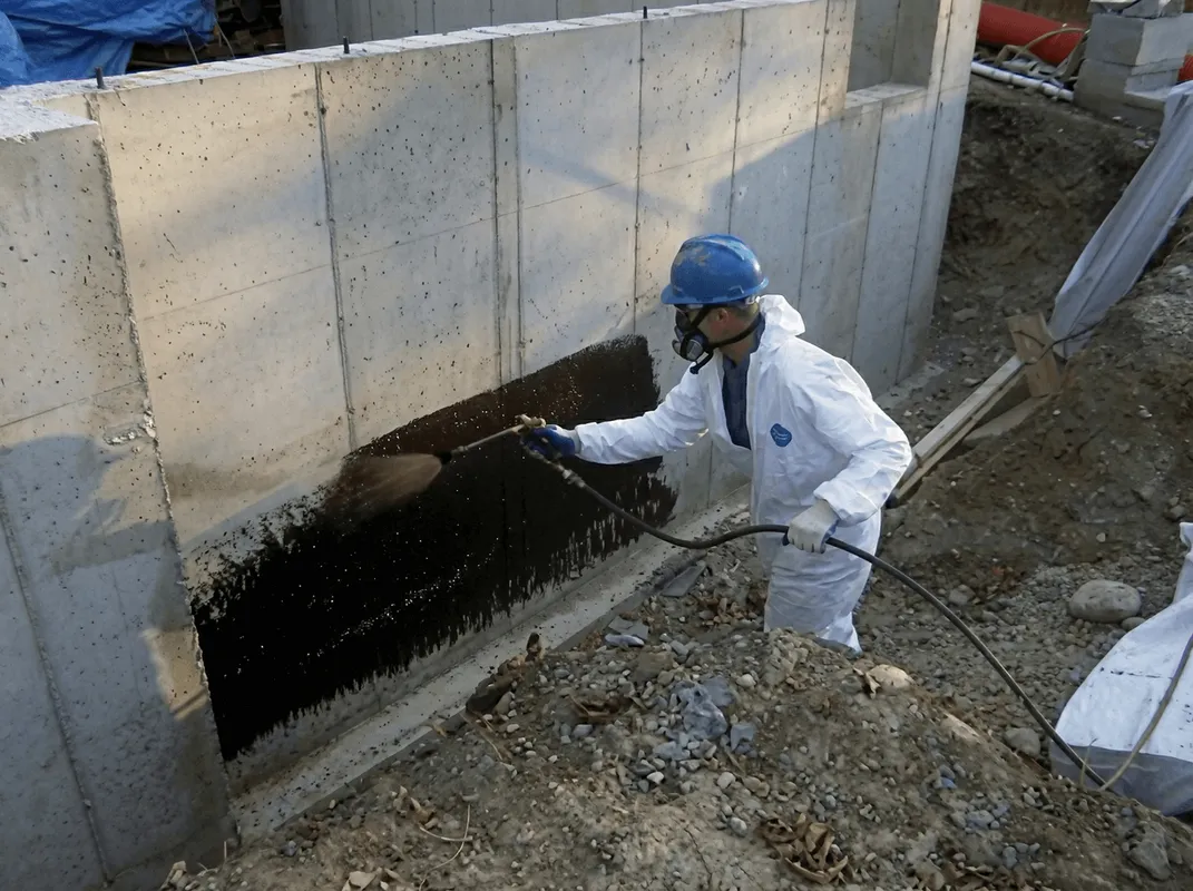 Professional waterproofing the exterior walls of the basement in Colorado Springs, CO